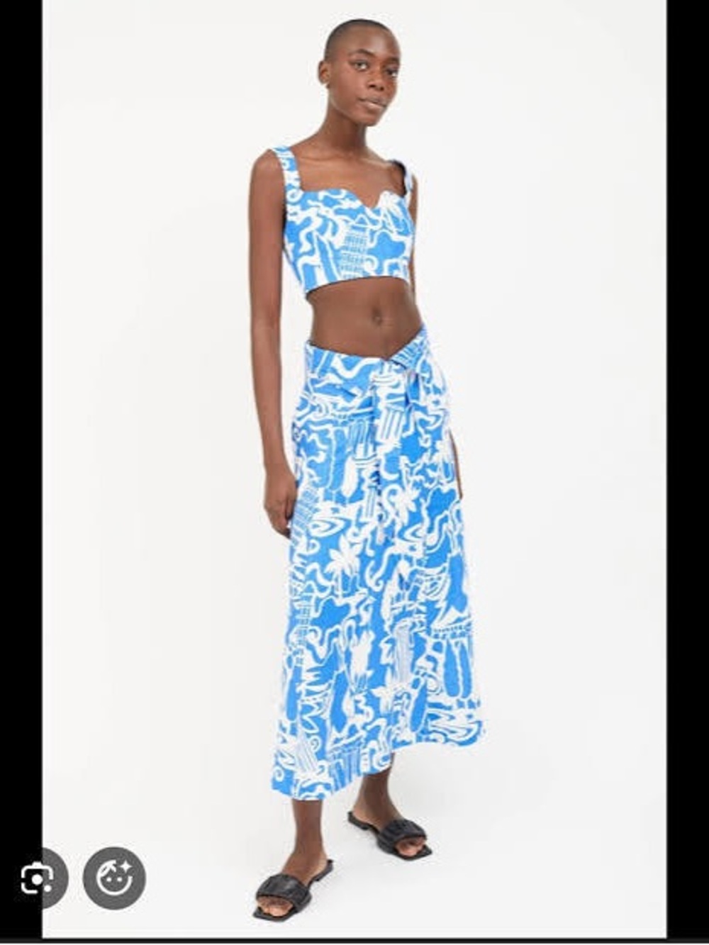 Two piece Blue Abstract Print Tie-Waist Maxi Skirt and top